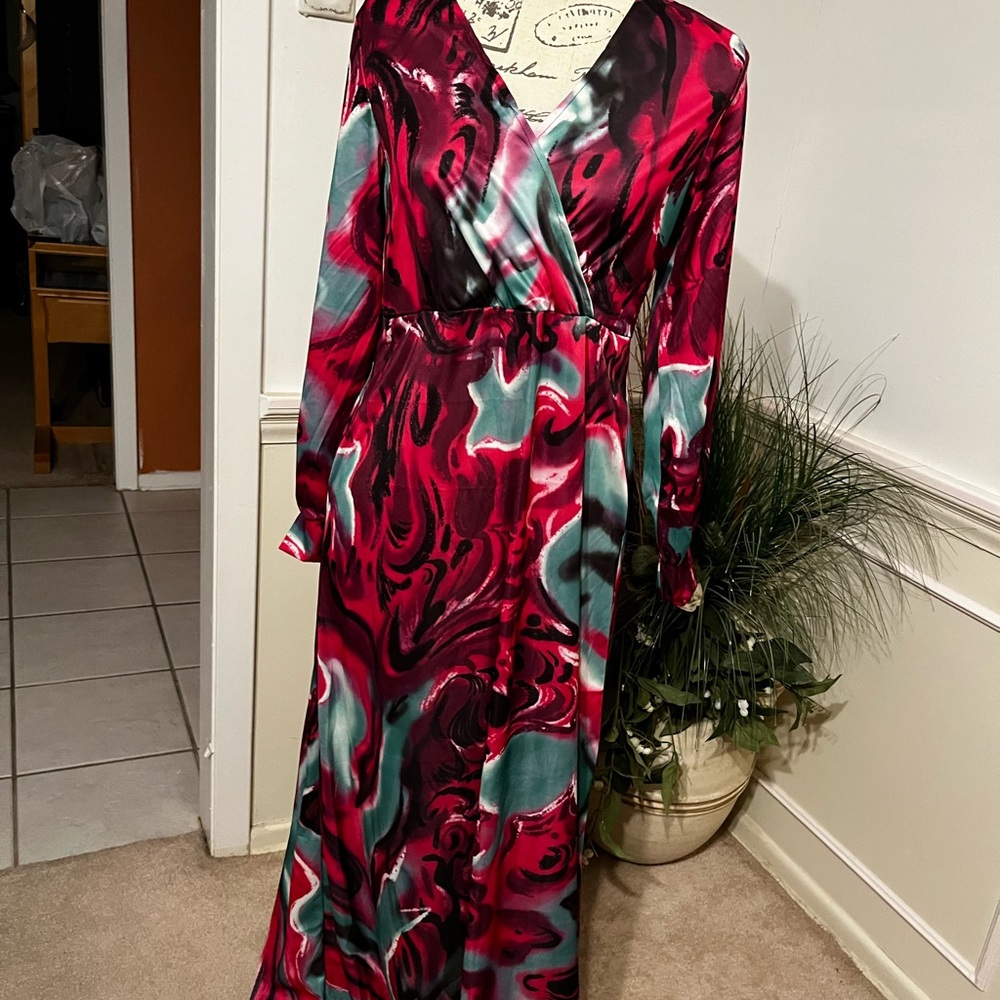 Elegant Multicolor Long Sleeve Maxi Dress